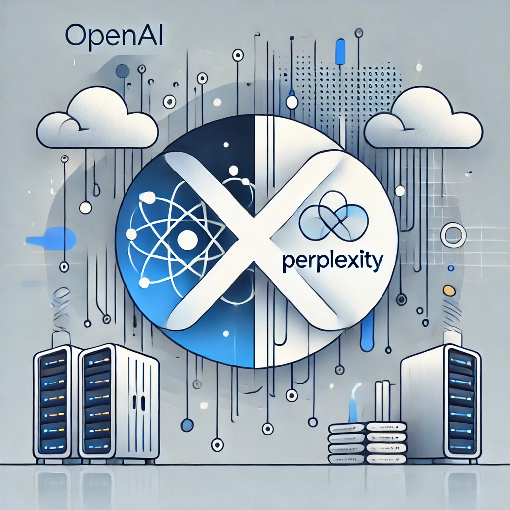 DALL·E 2025-01-28 22.51.57 - A modern, minimalist design illustrating the transition from OpenAI to Perplexity. The image features a crossed-out OpenAI logo on the left and a high