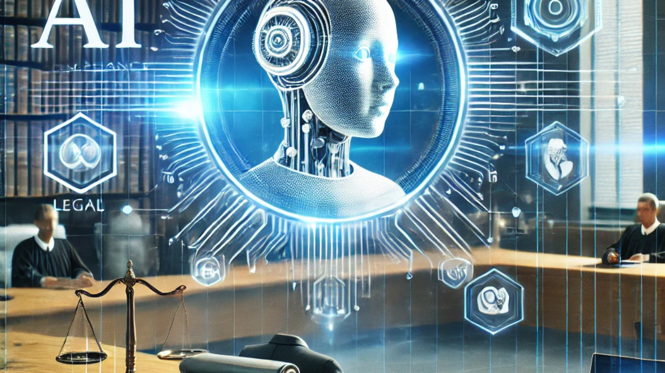 DALL·E 2025-02-04 22.46.29 - A professional and modern illustration representing AI compliance and legal regulations. The image features a futuristic digital courtroom with hologr